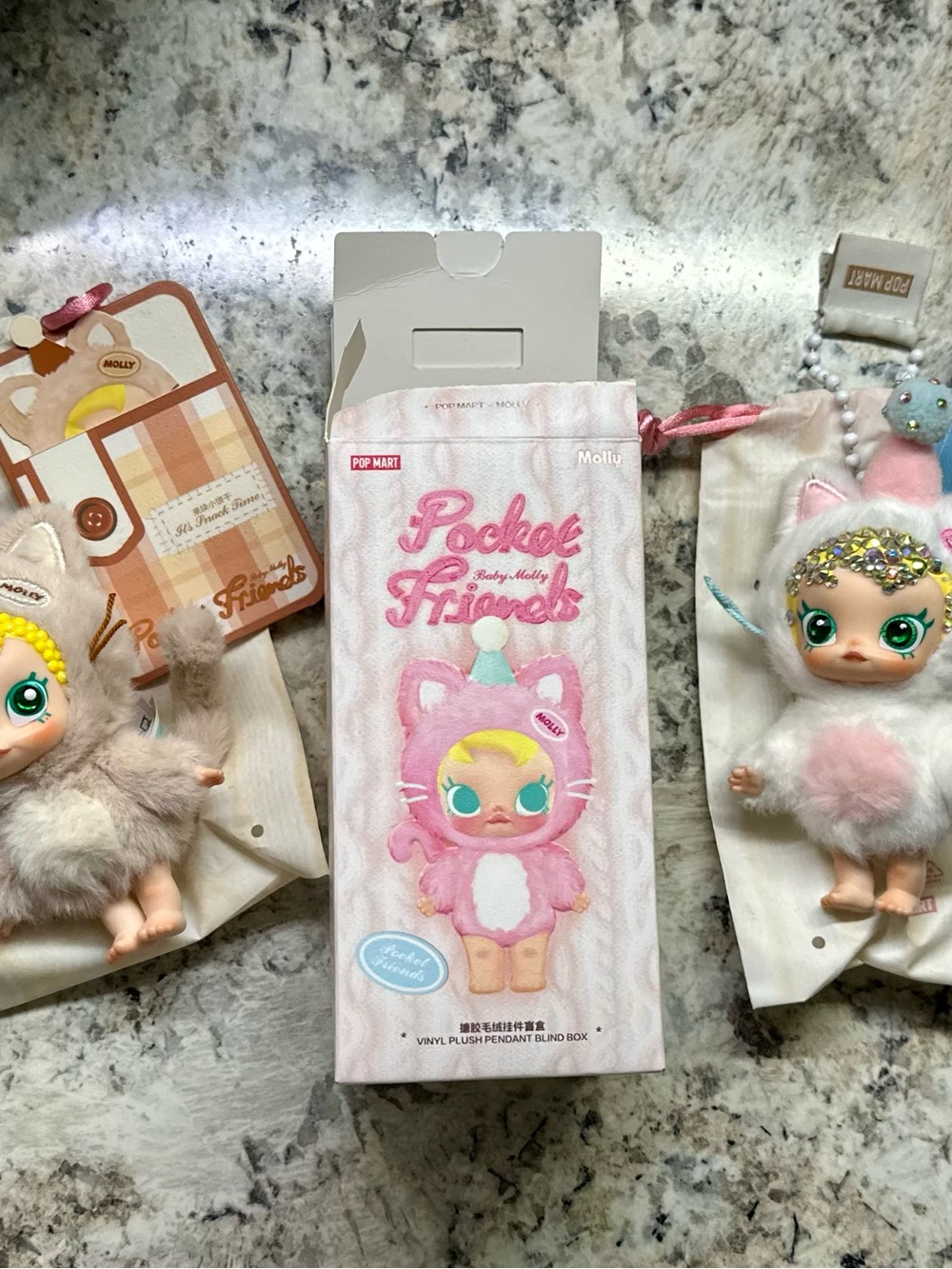 New lot 3 Baby Molly Pocket friends plush cat charm set bundle blue snacks pet